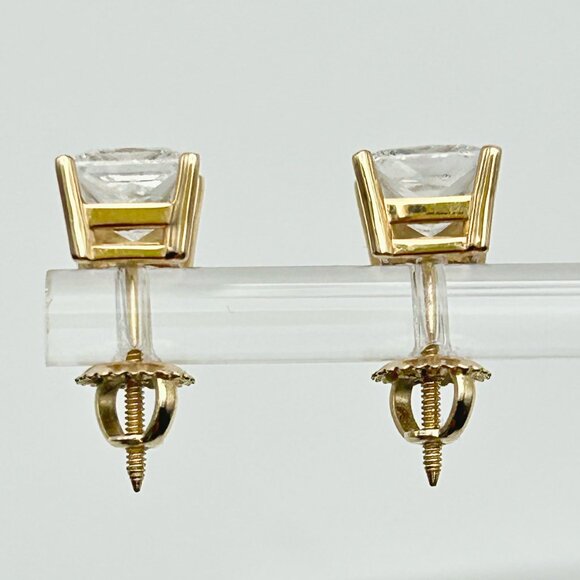 Certified 3 CTW Princess Cut Lab Created Diamond Studs 14K Solid Gold - Picture 4 of 9